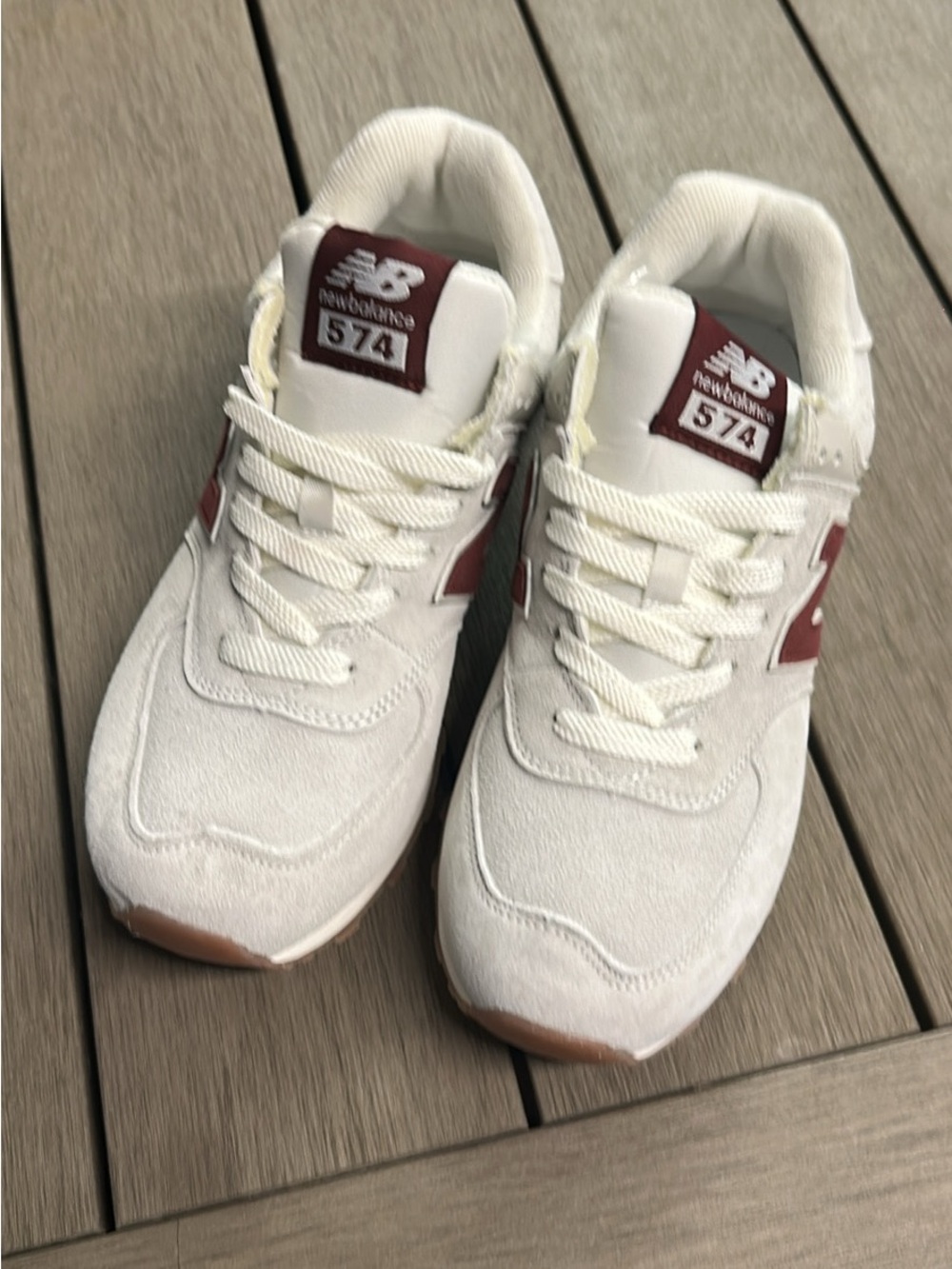 New Balance Men’s 574 Casual White & Burgundy Sneakers